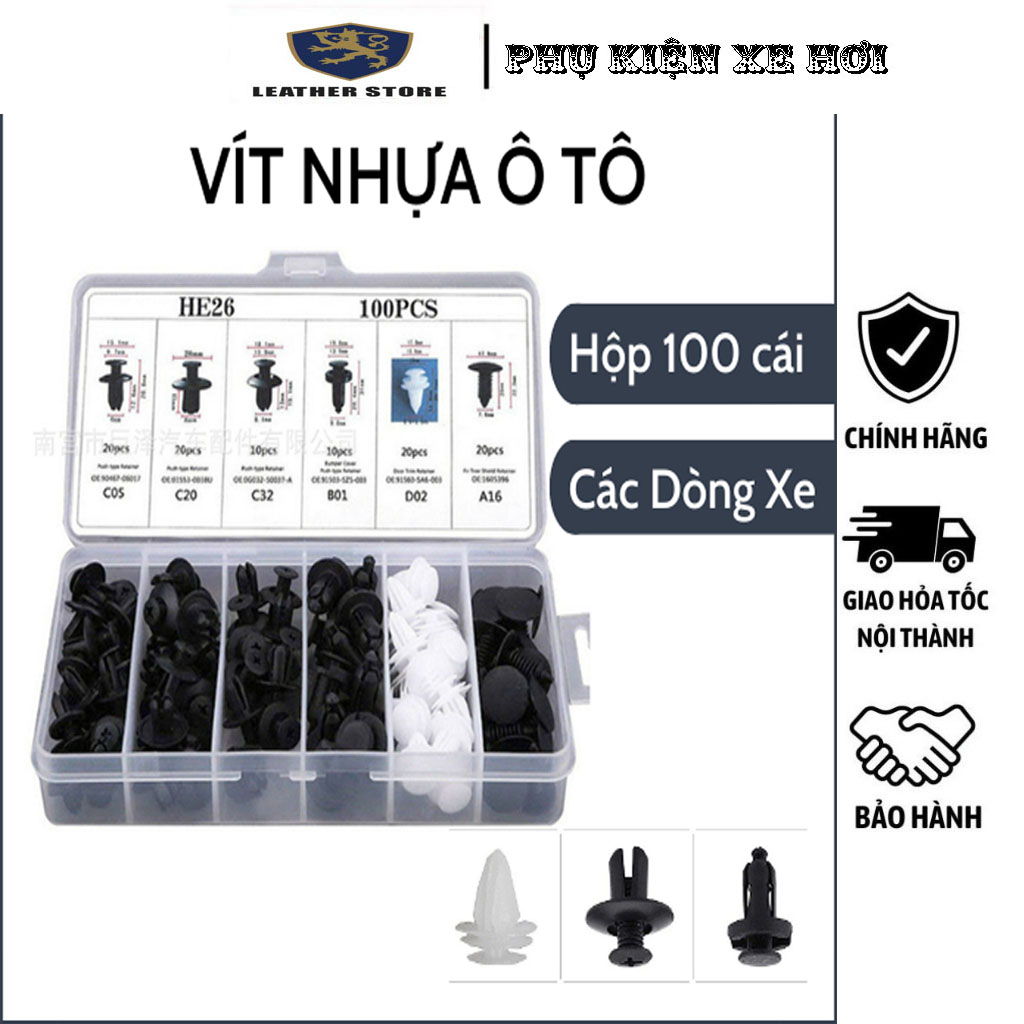 [Hộp 100c] Vít nhựa ô tô chống rỉ sét, chốt nở nhựa tháo lắp bảo dưỡng dễ dàng, bulong vít nhựa  chống lại sự oxi hóa