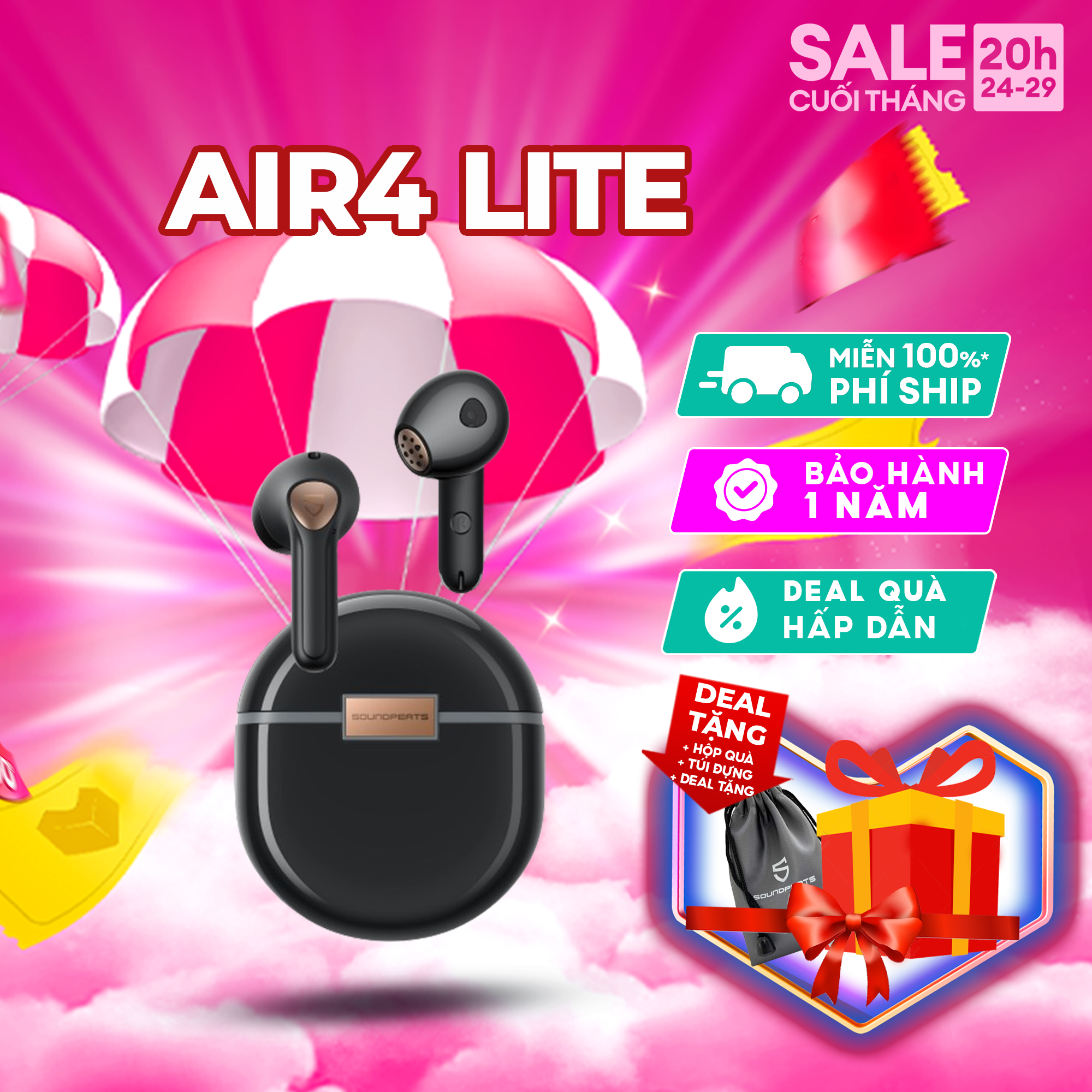 Tai nghe true wireless bluetooth soundpeats air4 lite âm thanh hi-res ldac