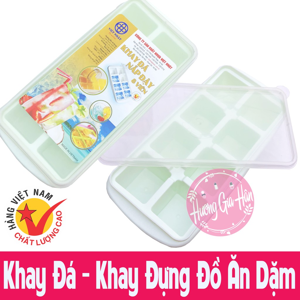 Khay đá dẻo 8 viên - Khay đựng đồ ăn dặm Việt Nhật có nắp