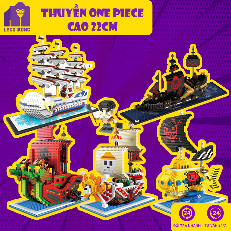 Bộ đồ chơi lắp ráp Lego 3D mô hình thuyền tàu One Piece thousand sunny lắp ghép tàu chiến vua hải tặc, thế hệ tồi tệ Trafalgar Law minifigures râu trắng bố già Edward Newgate