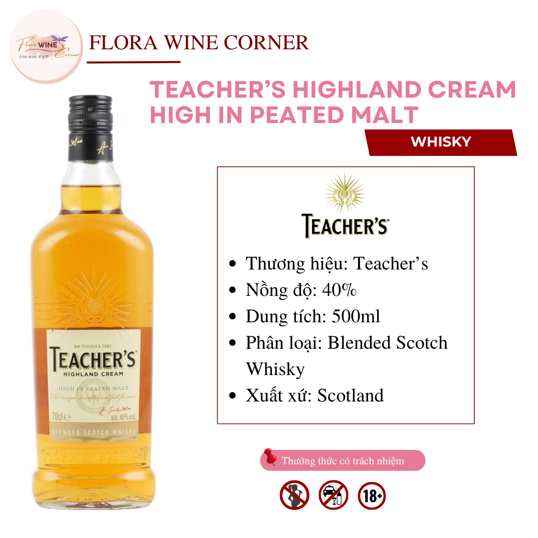 Rượu mạnh Whisky Scotland Teacher Blended Scotch Whisky – Nồng độ 40% Alc, 700ml - Nhập khẩu Chính Hãng