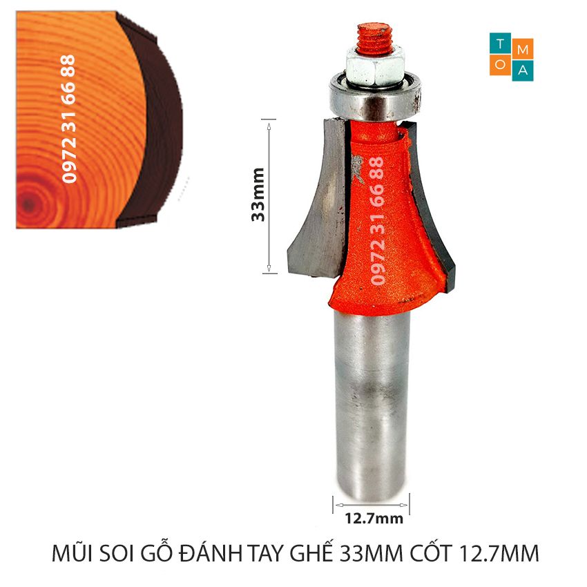 MŨI SOI GỖ - MŨI PHAY GỖ ĐÁNH TAY GHẾ 33MM CỐT 12.7MM - MŨI LÕM LÀI -  MŨI PHAY MÁI TRAI HÀNG VIỆT NAM CHẤT LƯỢNG CAO