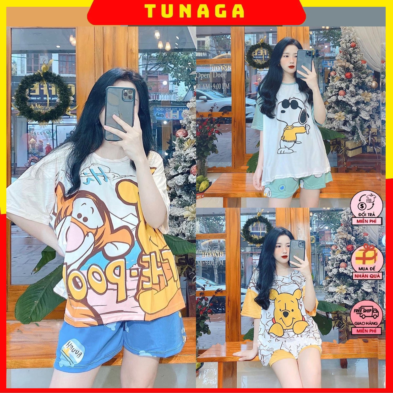 Bộ đồ quần đùi , đồ mặc nhà nữ cộc áo phông cotton phối quần