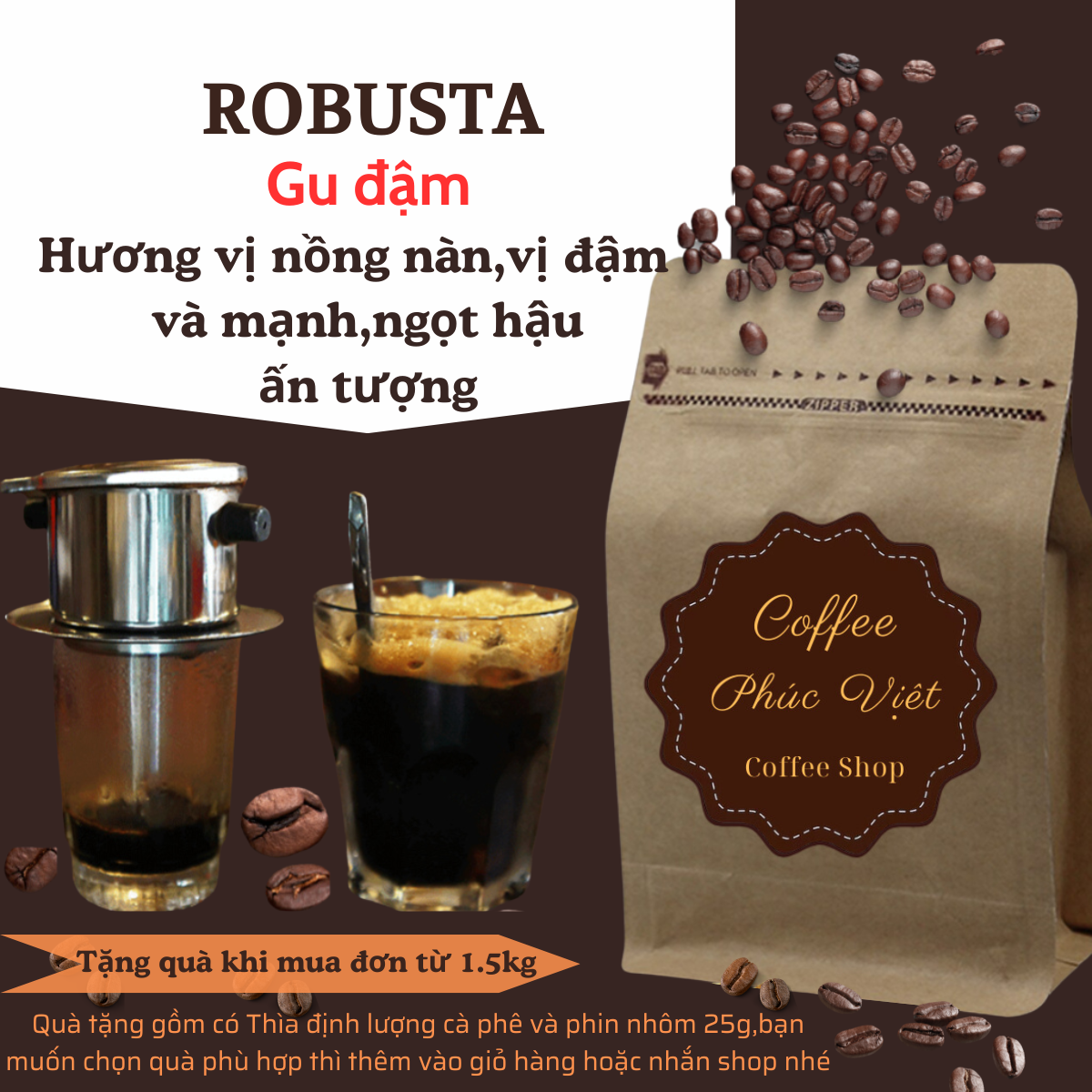 Cà phê Robusta - Cafe rang xay nguyên chất 100% - cafe mộc gói 500gr
