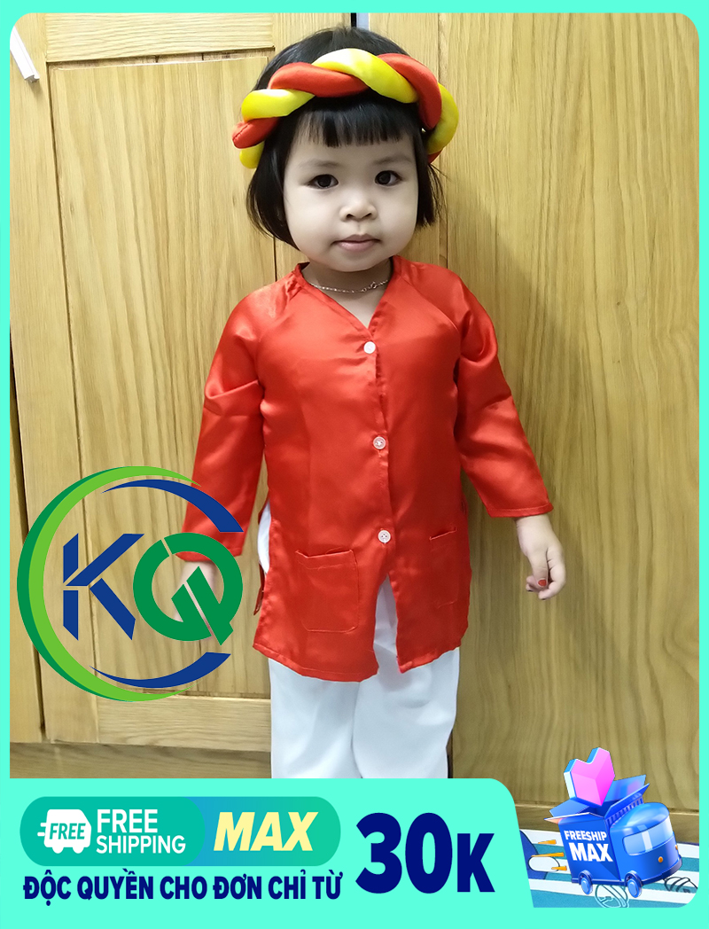 BỘ QUẦN ÁO BÀ BA NAM BỘ CHO BÉ từ 7 đến 30kg - MÀU ĐỎ TRƠN - VẢI PHI BÓNG