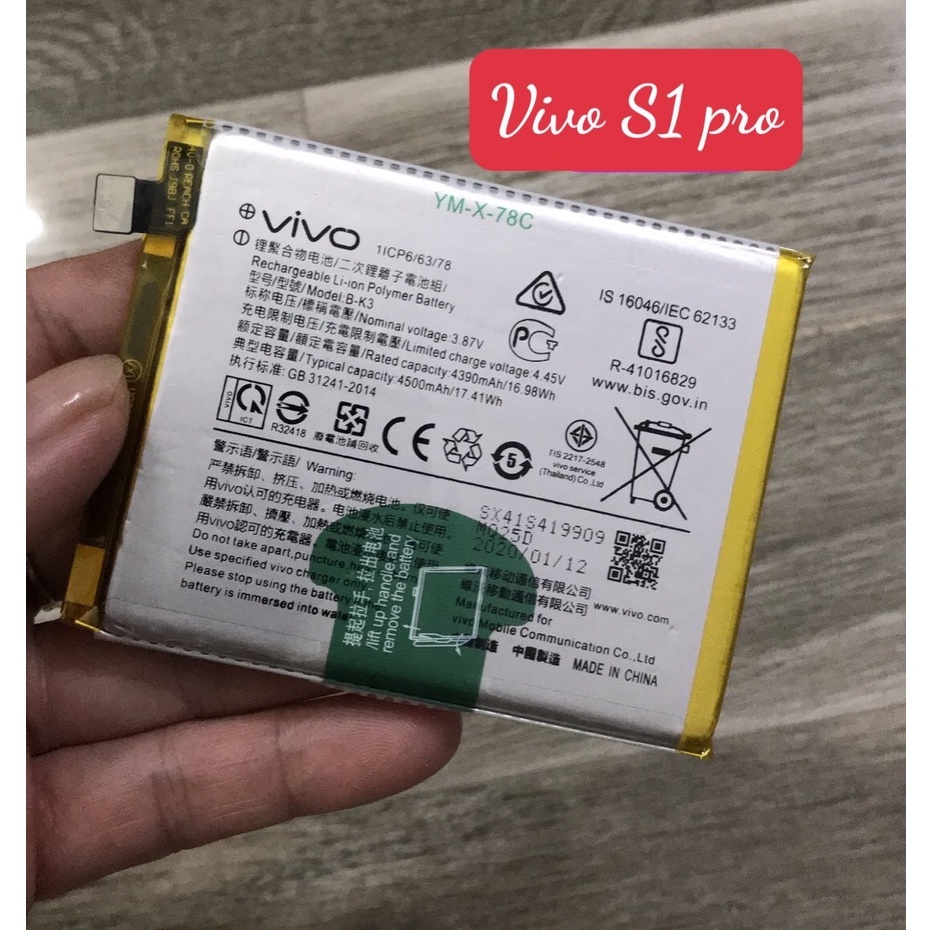 Pin vivo s1 pro, y9s, vivo b-k3 / y51-2020 zin công ty - 4390, 4500mah