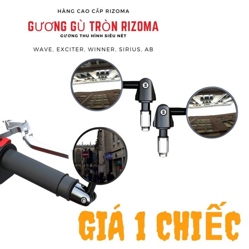Gương Gù Tròn Moto Mini BAR END Gương Gù Rizoma Tay Lái Nhôm Mặt Kính Tròn - Kính tròn xe máy - Gắn Gù Tay Lái