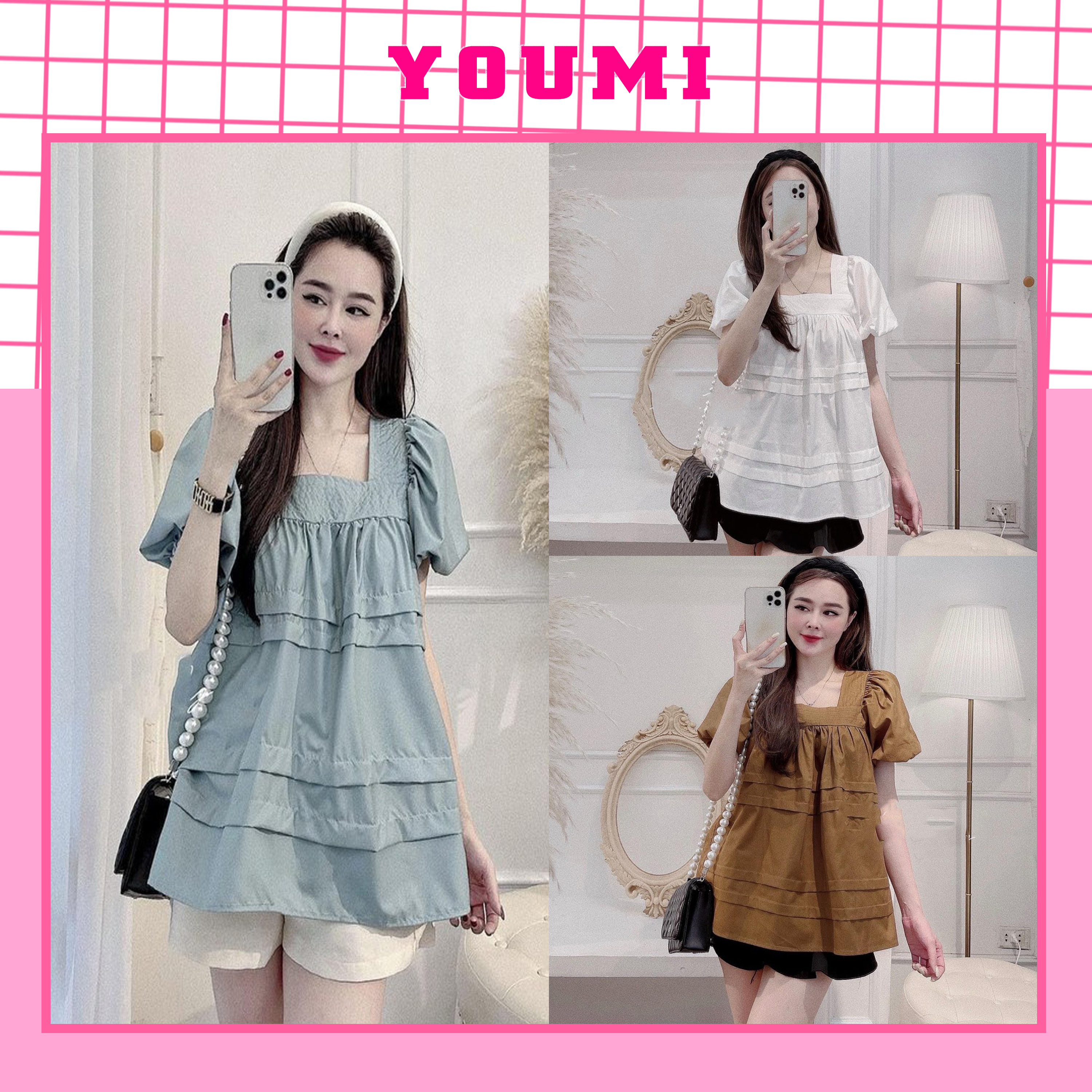 Áo babydoll cổ vuông tay bồng xinh xắn YOUMI BB003