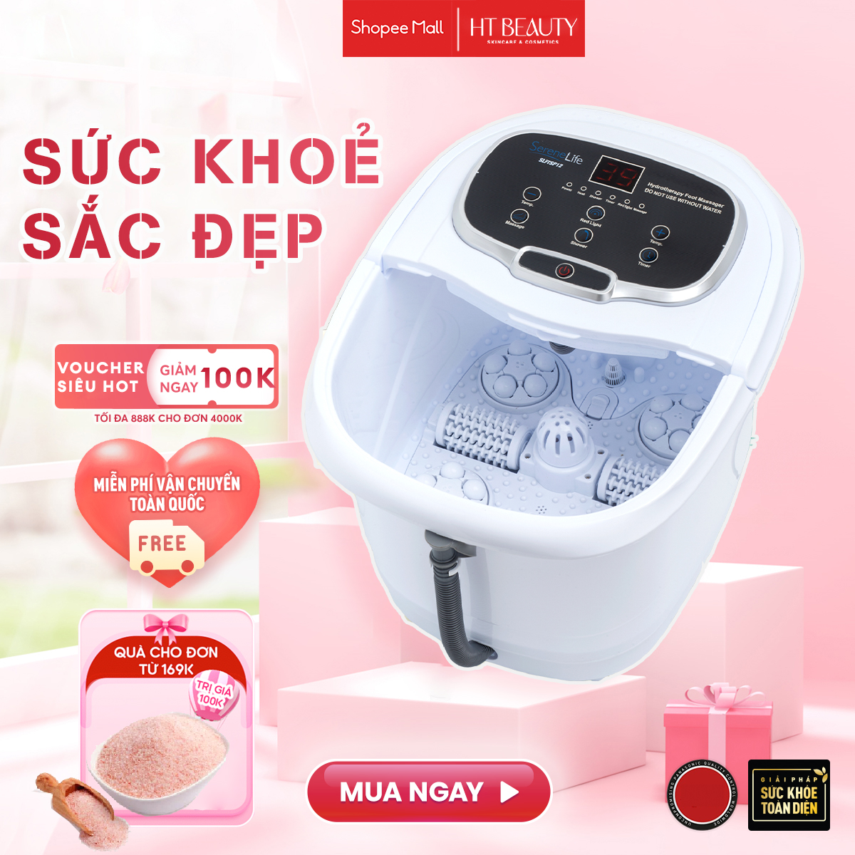 Bồn ngâm chân massage tự động gấp gọn máy ngâm chân massage serenelife sl12 usa chính hãng bảo hành 2 năm tặng muối ngâm chân