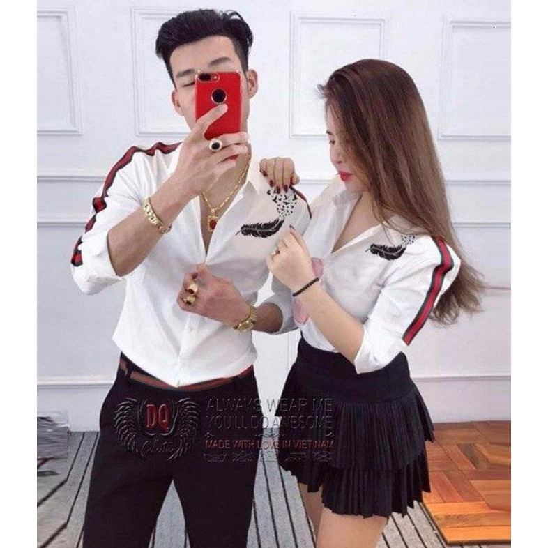 Áo sơ mi cặp đôi nam nữ in lông vũ hàng chuẩn đẹp-giá 1 cái