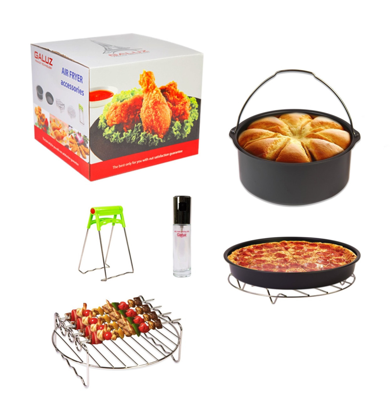 Bộ phụ kiện nồi chiên không dầu cho các loại từ 4L trở lên, tiện lợi làm bánh pizza, thịt xiên