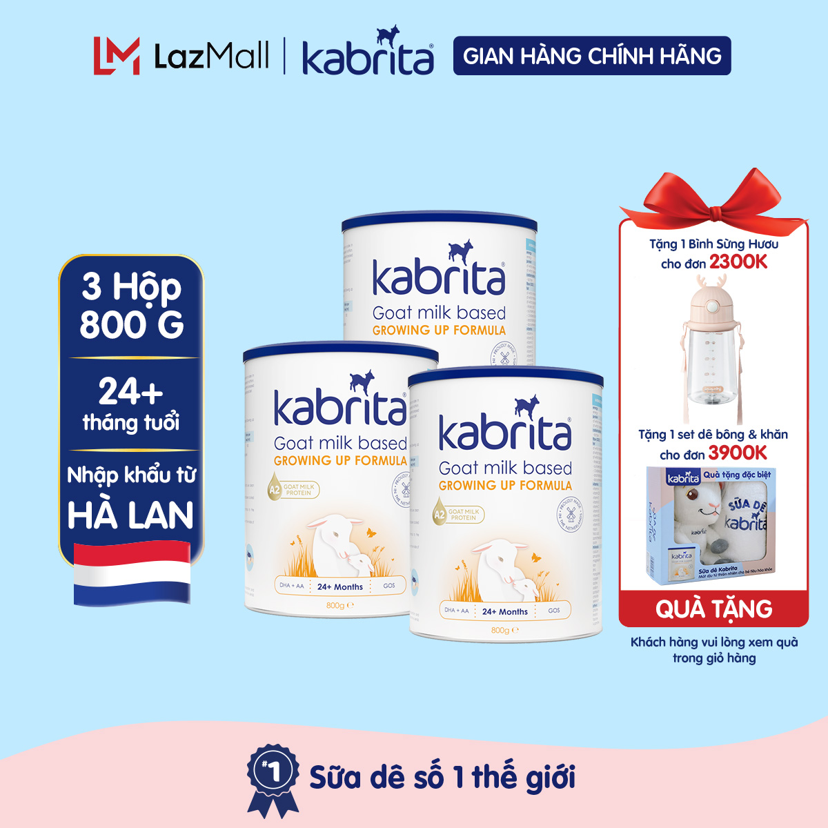 Combo 3 lon sữa dê Kabrita số 3 cho trẻ trên 24 tháng