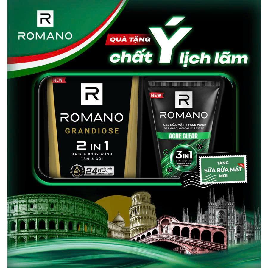 Tắm gội 2in1 Romano Grandiose Hương nước hoa 650G TẶNG 1 Sữa rửa mặt 100G KHÔNG HIỆN GIỎ