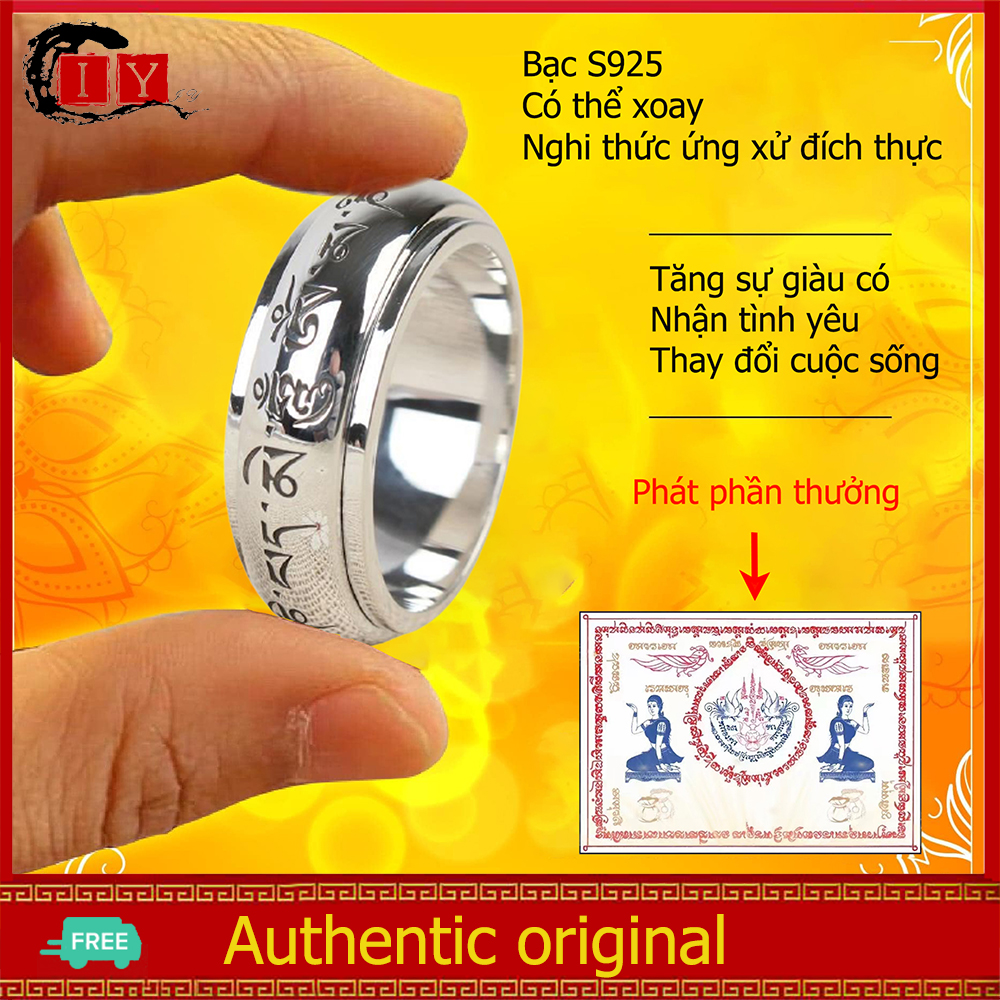 IY-NhẫN BạC Nam Nữ Xoay BạC S925 Có ChiềU RộNg 8mm Mang LạI Sự GiàU Có Và May MắN