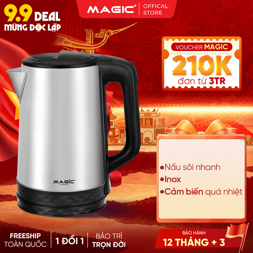 Bình đun siêu tốc Inox Magic A-072, Dung tích 1.8L,Công suất 1500W, Bảo hành 12 tháng