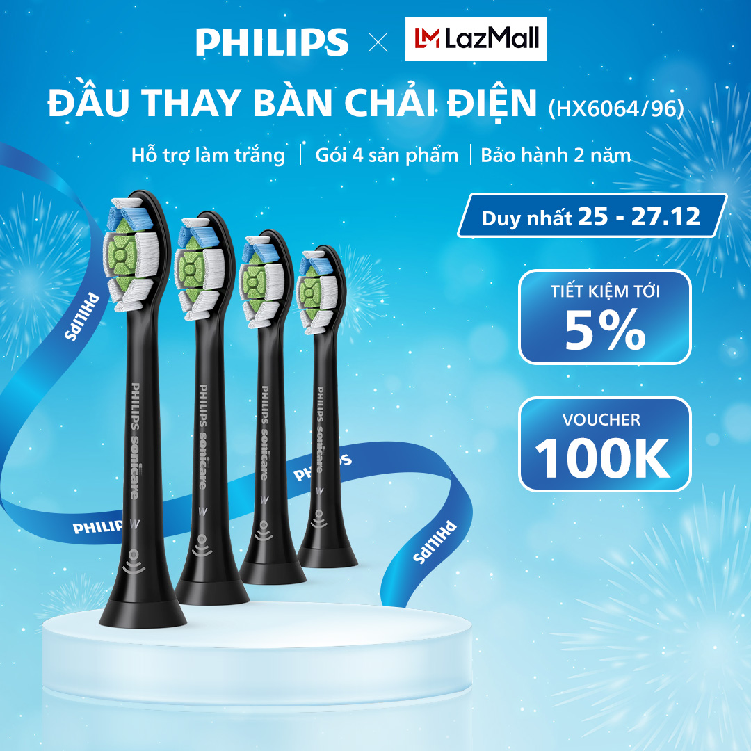  Bộ 4 Đầu Bàn Chải Điện PHILIPS Sonicare W HX6064 96 Màu Đen Hỗ Trợ Làm Trắng Răng 