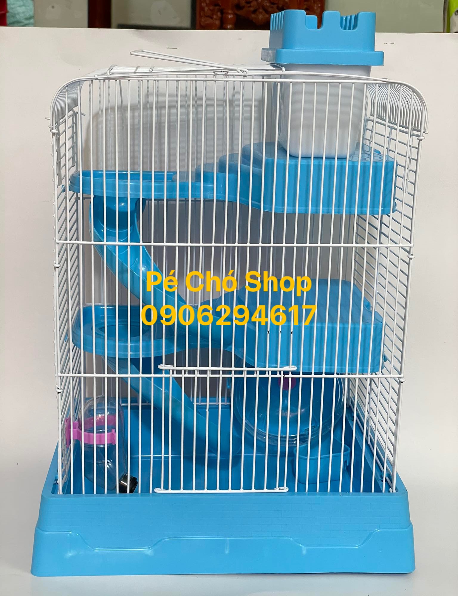 Lồng hamster Phá0 Đài Hoàng Tử 3 Tầng vui chơi thỏa thích 27cm x 21cm x 43cm