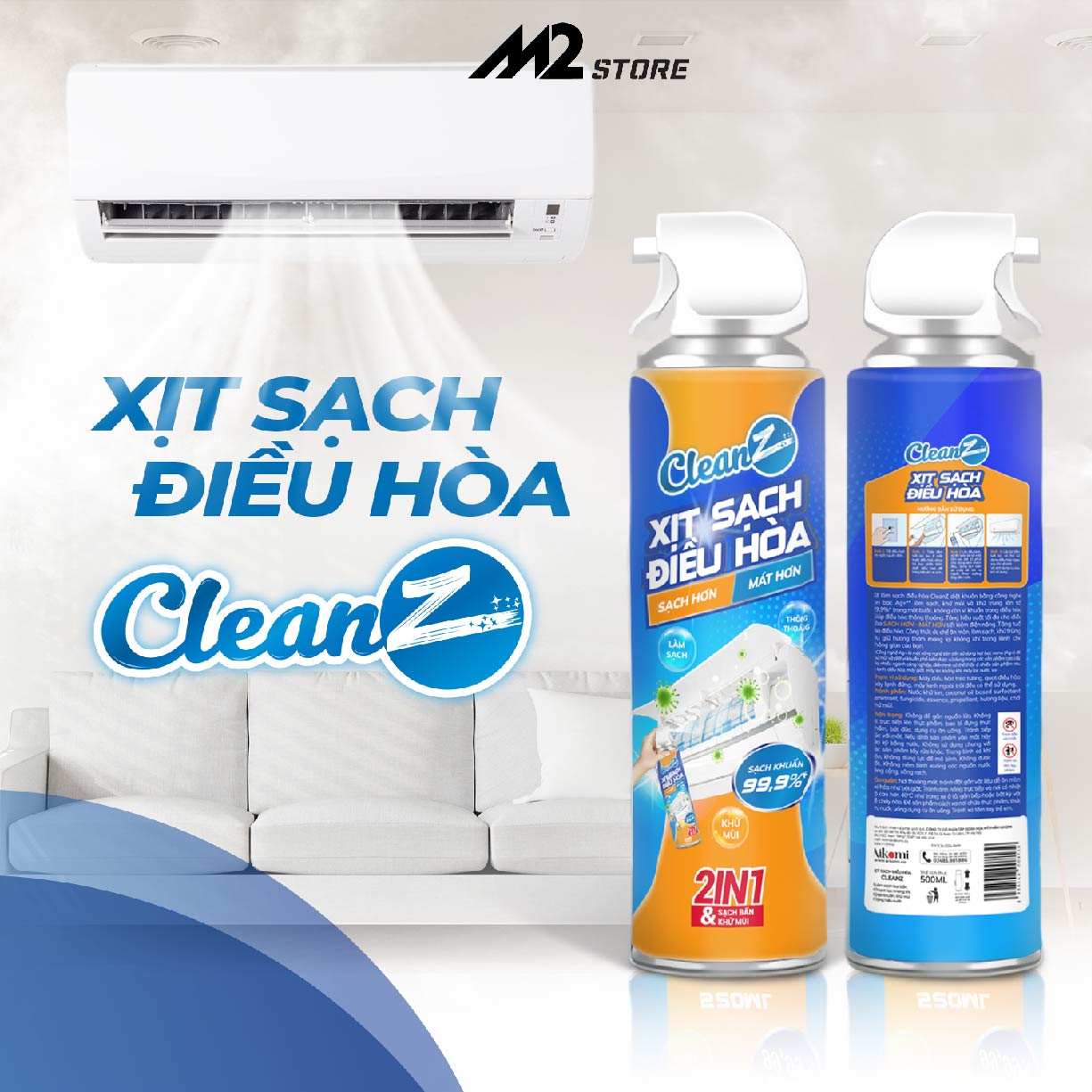 Chai xịt làm sạch điều hòa, chai vệ sinh, khử khuẩn và khử mùi máy lạnh 520ml