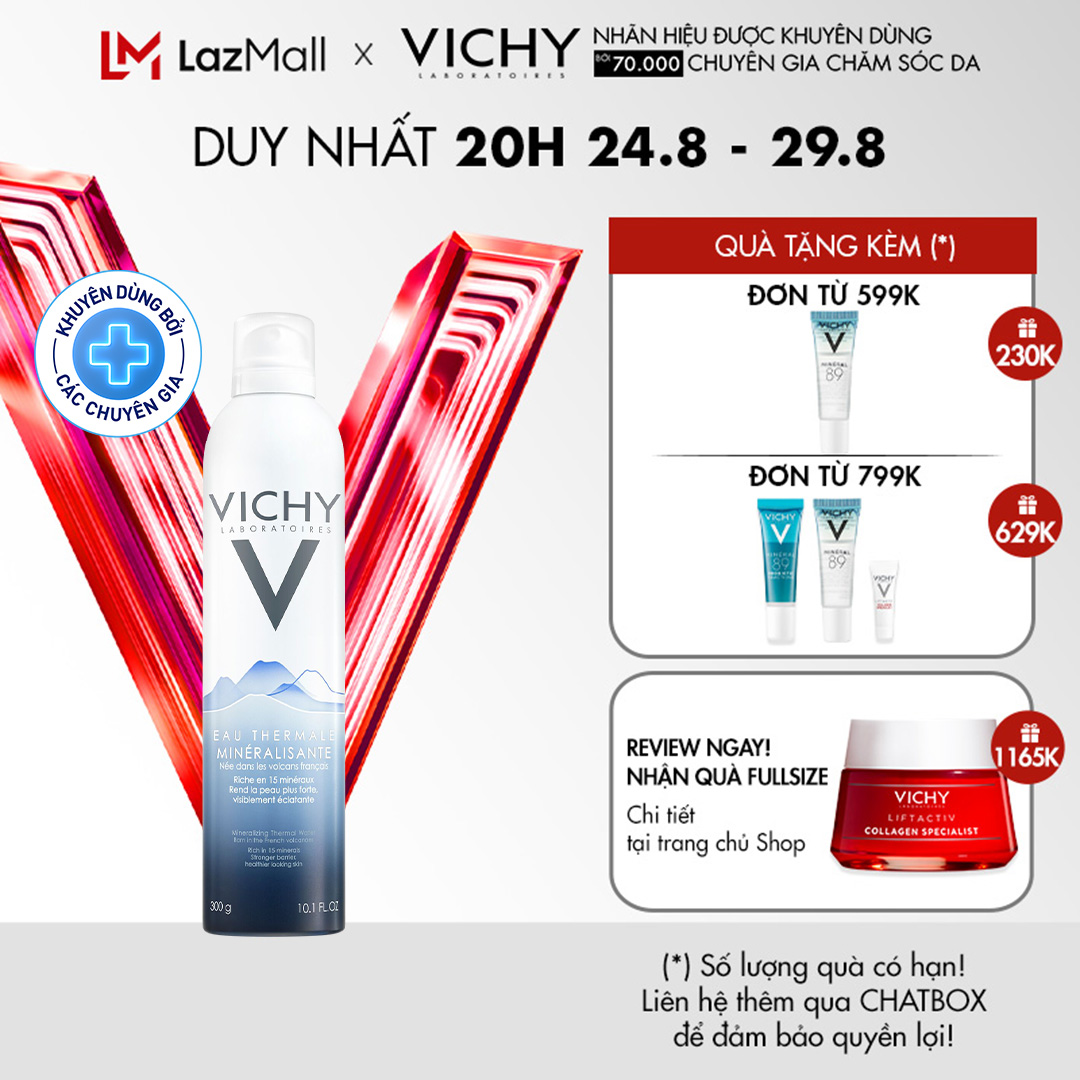 Xịt khoáng dưỡng da Vichy Mineralizing Thermal Water 300ml giúp cấp ẩm và bảo vệ da