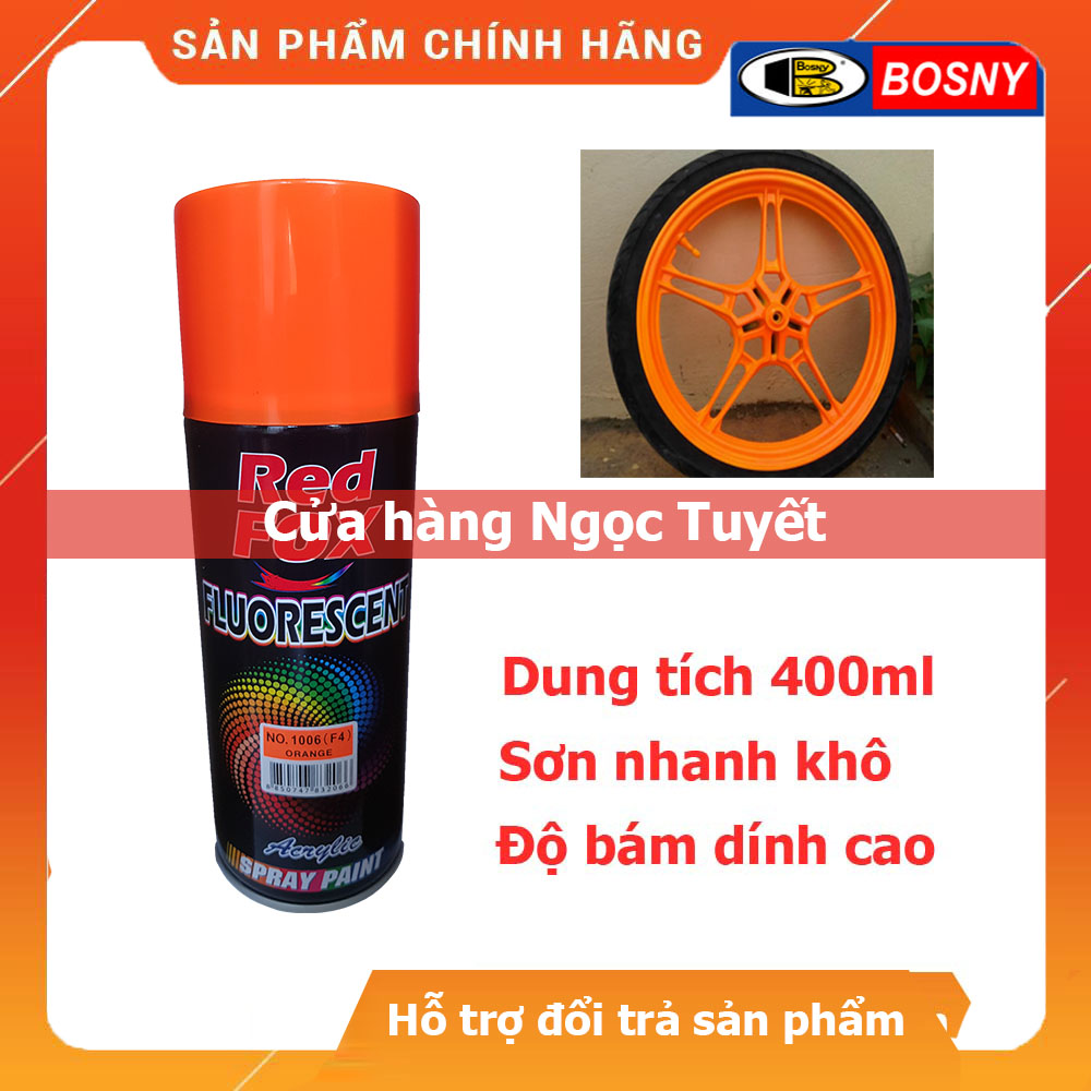 Sơn xịt màu cam tươi nổi Redfox, Sơn ô tô, xe máy dung tích 400ml - Nhập khẩu Thái Lan