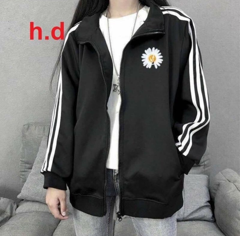 Văn đức Fashion - Áo thêu cúc cổ Unisex 2 màu Trắng , Xám. ÁO khoác hoa cúc chất nỉ cotton xịn xò