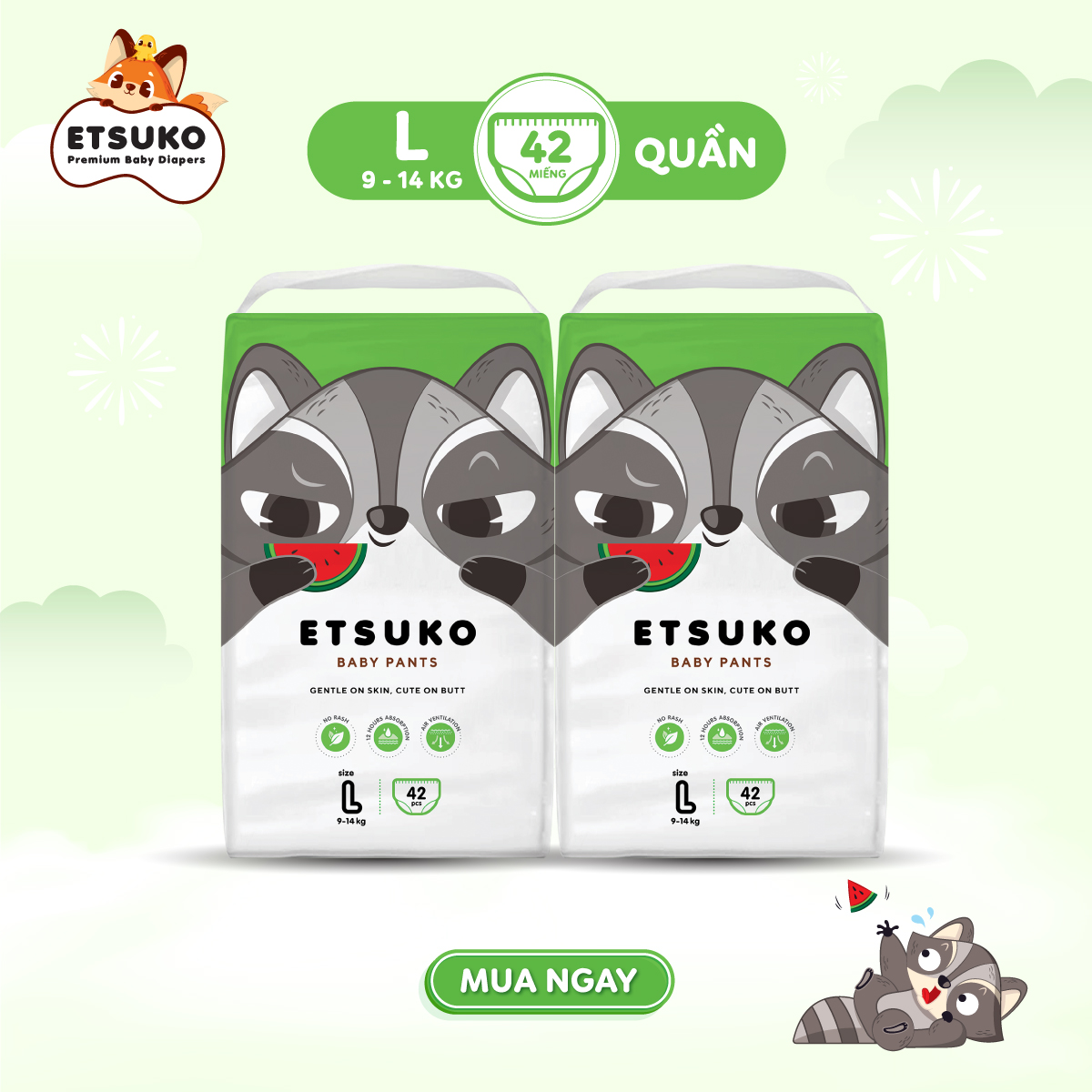 Combo 2 bịch tã quần etsuko size l 42 pcs