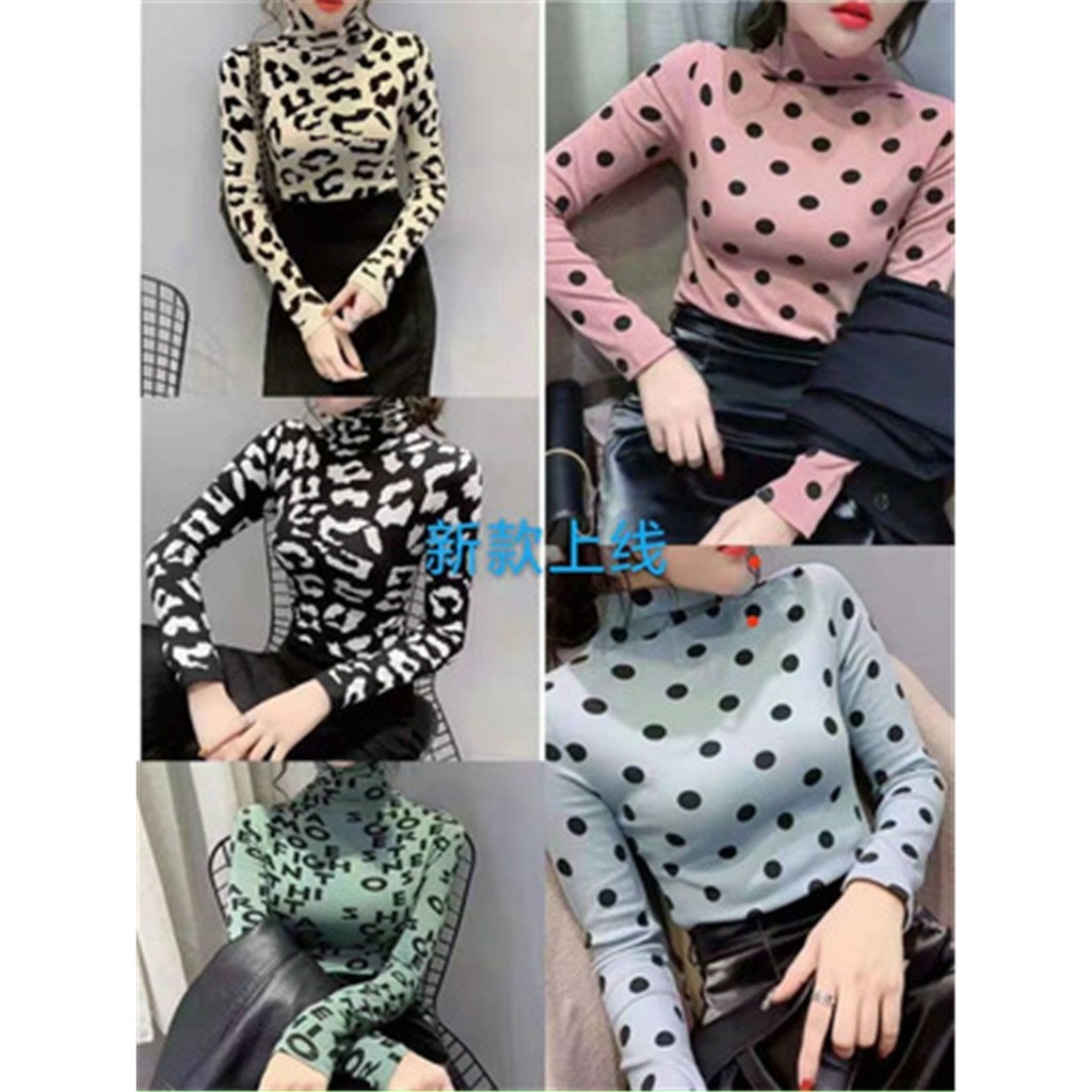 Áo giữ nhiệt nữ cổ 3 phân họa tiết sang chảnh hàng Quảng Châu vừa cập bến - Áo thun dài tay mùa thu siêu ấm