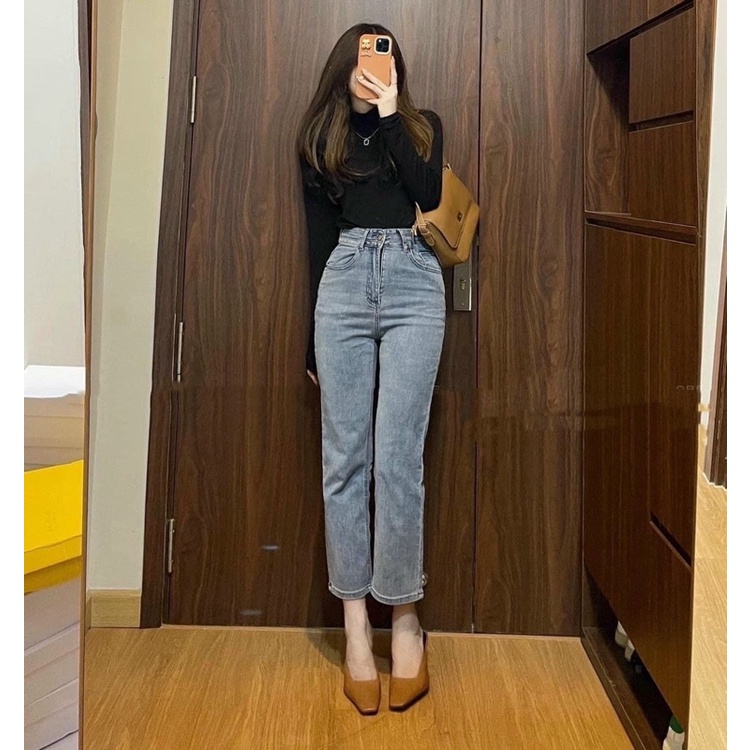Quần jeans ống đứng xanh 2 màu