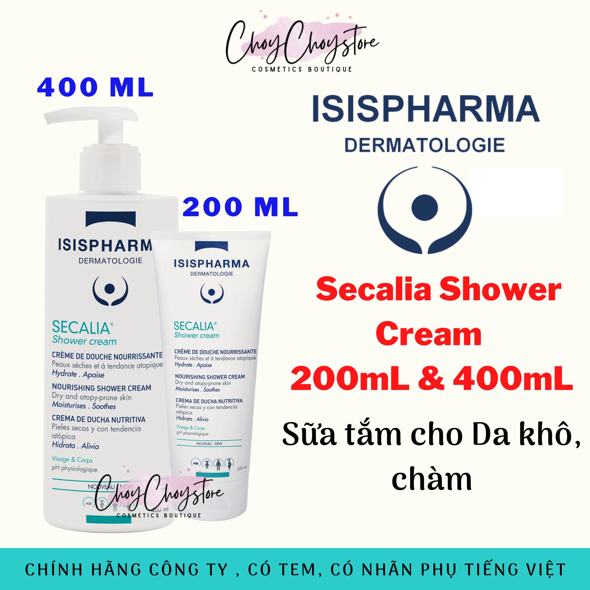 [TEM CTY] Sữa tắm Isis Pharma Secalia Shower Cream 200mL & 400mL - Sữa tắm cho da khô da kích ứng chàm