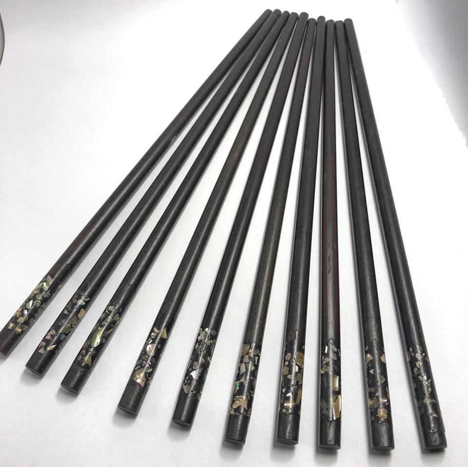 Đũa ăn gỗ Mun cao cấp đầu tròn gắn vỏ bào ngư ... bộ 10 đôi