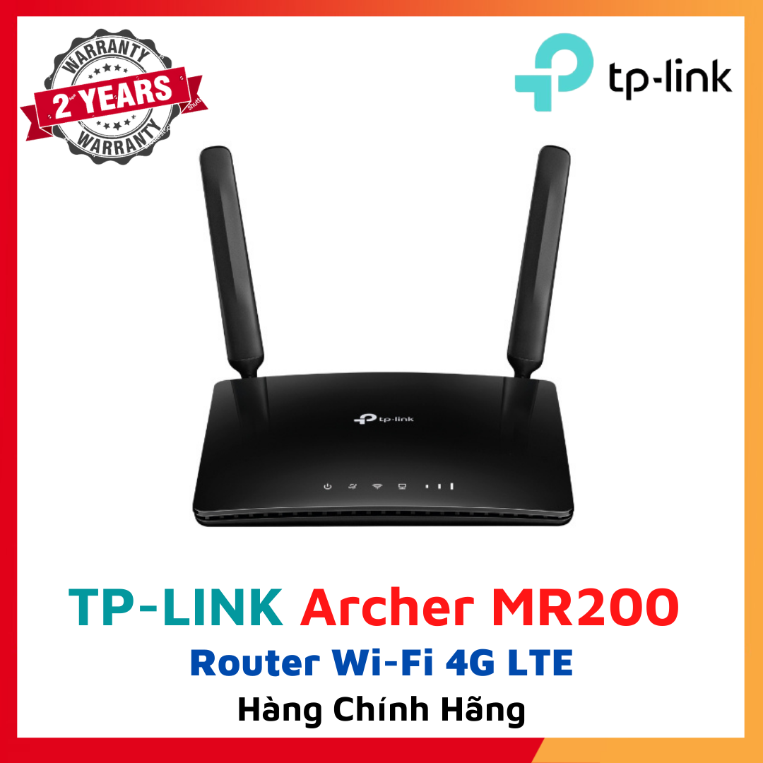 Bộ phát wifi 4G Archer MR200 | Router Wi-Fi 4G LTE Băng Tần Kép AC750 | 2 ăng ten 4G LTE ngoài rời | IEEE 802.11a/n/ac 5 GHz, IEEE 802.11b/g/n 2.4 GHz | 3G/4G Router, Wireless Router | Bảo hành 24 tháng