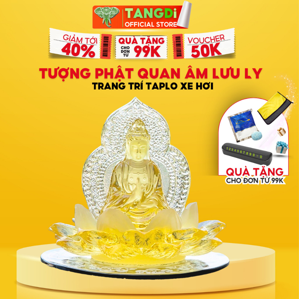 Tượng Phật Quan Âm lưu ly TANGDi trang trí taplo xe hơi