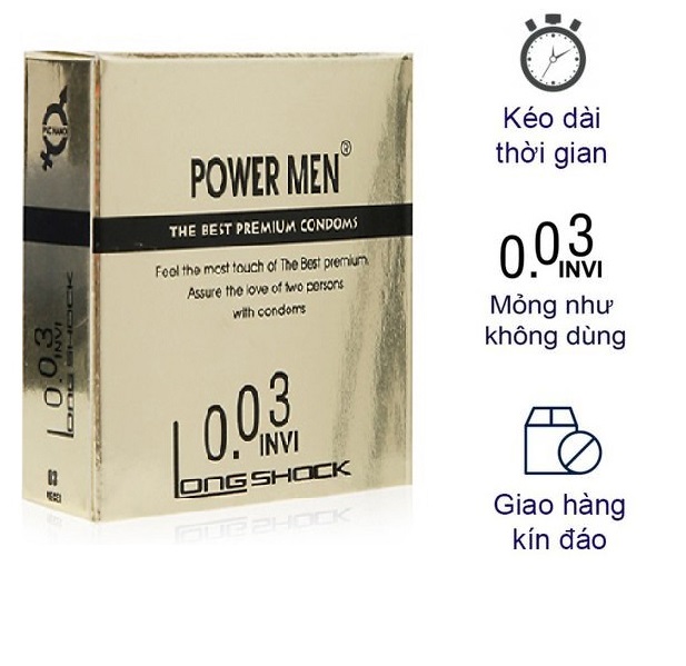Bao cao su siêu mỏng chống xuất tinh sớm power men 0.03 invi longshock - che tên sản phẩm