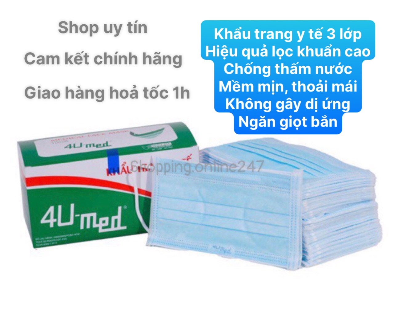 [CHÍNH HÃNG] COMBO 2 HỘP KHẨU TRANG Y TẾ 4U-MED 3 LỚP HIỆU QUẢ LỌC KHUẨN CAO - KHÔNG GÂY DỊ ỨNG - CHỐNG THẤM NƯỚC - CÓ 2 MÀU XANH VÀ TRẮNG