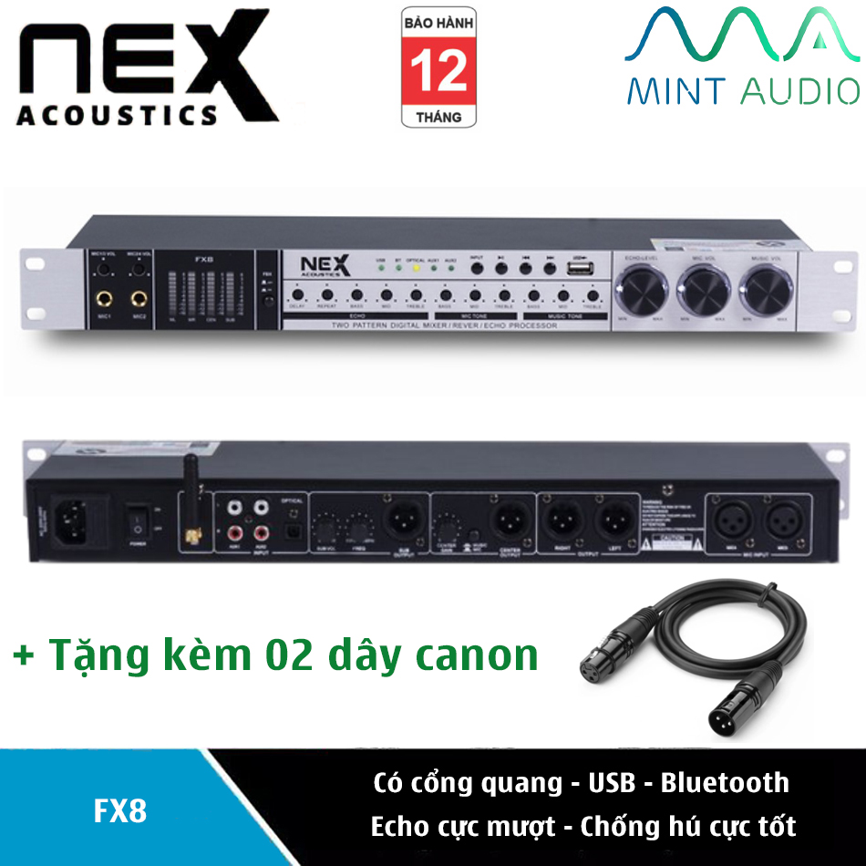 Vang cơ nex acoustics fx8 ii - cho echo cực mượt & chống hú cực tốt - có cổng quang & bluetooth + tặng kèm 02 dây canon