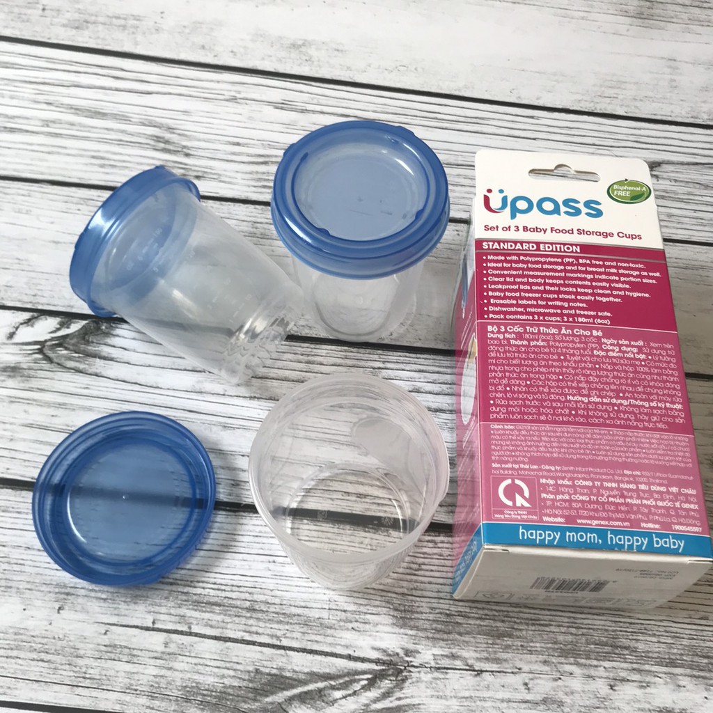 Bộ 3 cốc trữ sữa và thức ăn Upass dung tích 180ml