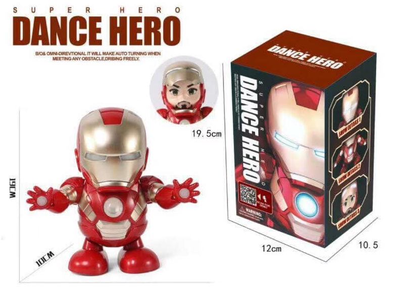 RÔ BỐT SIÊU NHÂN NGƯỜI SẮT IROMAN, PIN SẠC USB, NHẢY XOAY MÚA HÁT, SUPER DANCE HERO,model:M99666-3 (dây sạc)