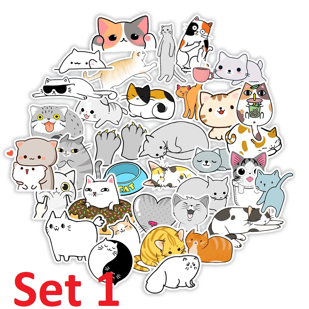 Set 45 Sticker Mèo dễ thương graffiti dán trang trí chống thấm nước