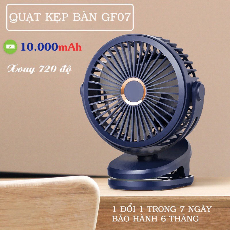 Quạt Mini Tích Điện Dung Lượng Khủng 10000mAh Quạt Kẹp Để Bàn GF07 Sử Dụng Liên Tục 6-12H