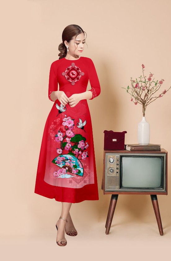 Áo dài cách tân in họa tiết vải mango cao cấp có size XXL