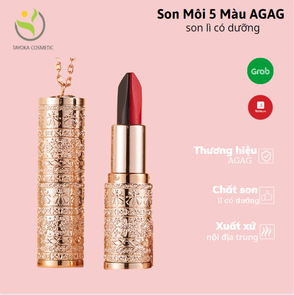 Son môi nội địa trung 5 màu AGAG son lì có dưỡng không gây khô môi,màu son lên cực kỳ mướt,mềm mịn,không bị lem,không trôi,đẹp mê li,với thiết kế vô cùng sang chảnh,kết hợp 5 màu hot trend trong 1 thỏi son TK-21 TAYOKA
