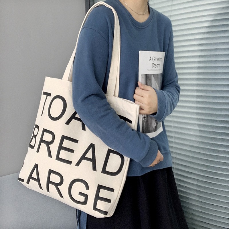 Tui tote túi vải Canvas phong cách Hàn Quốc tui TOAST có khóa miệng đựng vừa giấy A4-BALOHA