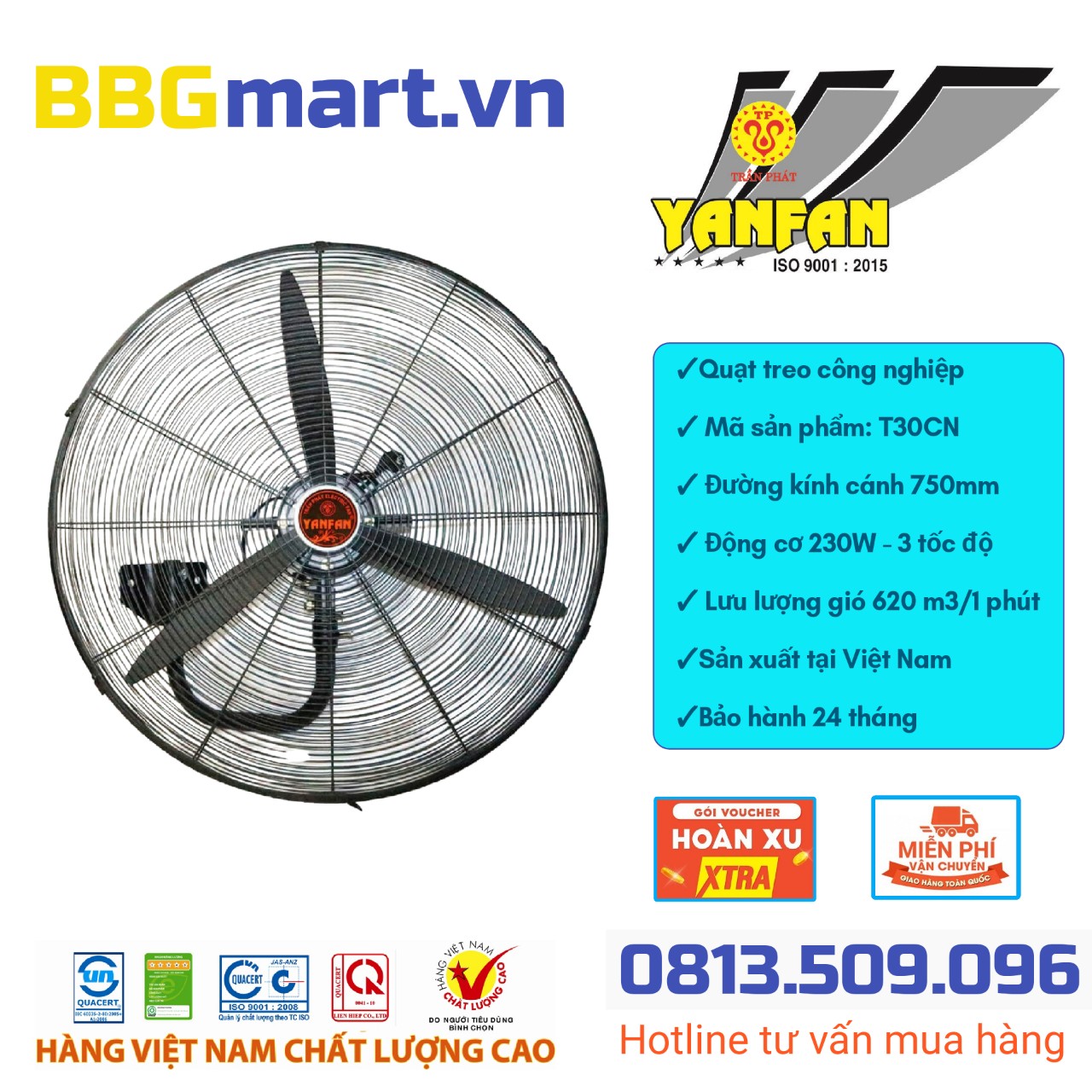 QUẠT TREO CÔNG NGHIỆP YANFAN T30CN