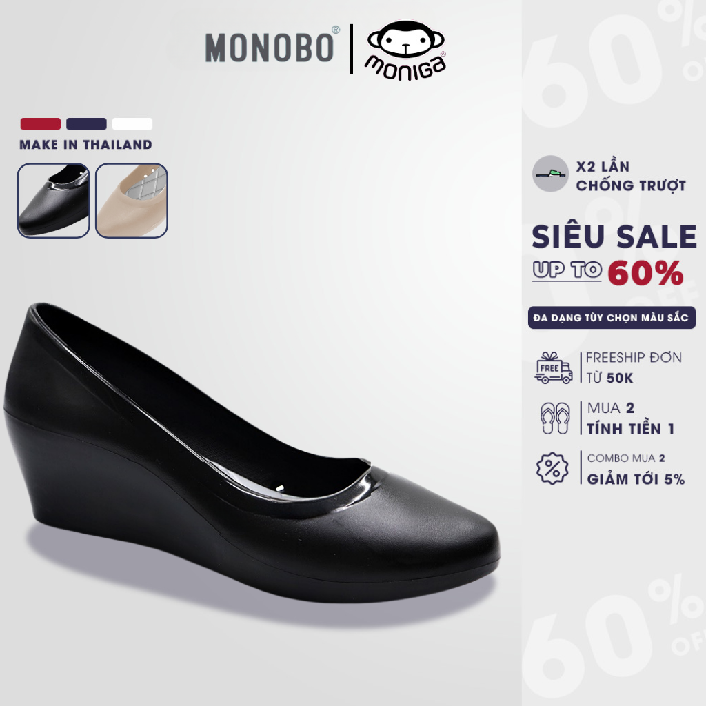 Giày thái lan nữ nhựa dẻo đi mưa đế xuồng cao monobo - berry