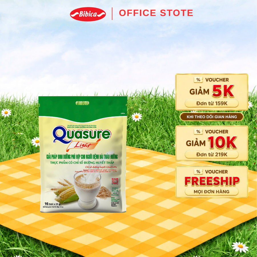 Túi Ngũ Cốc Quasure Light Sữa Bibica 400g - Thực phẩm dành cho người ăn kiêng, tiểu đường
