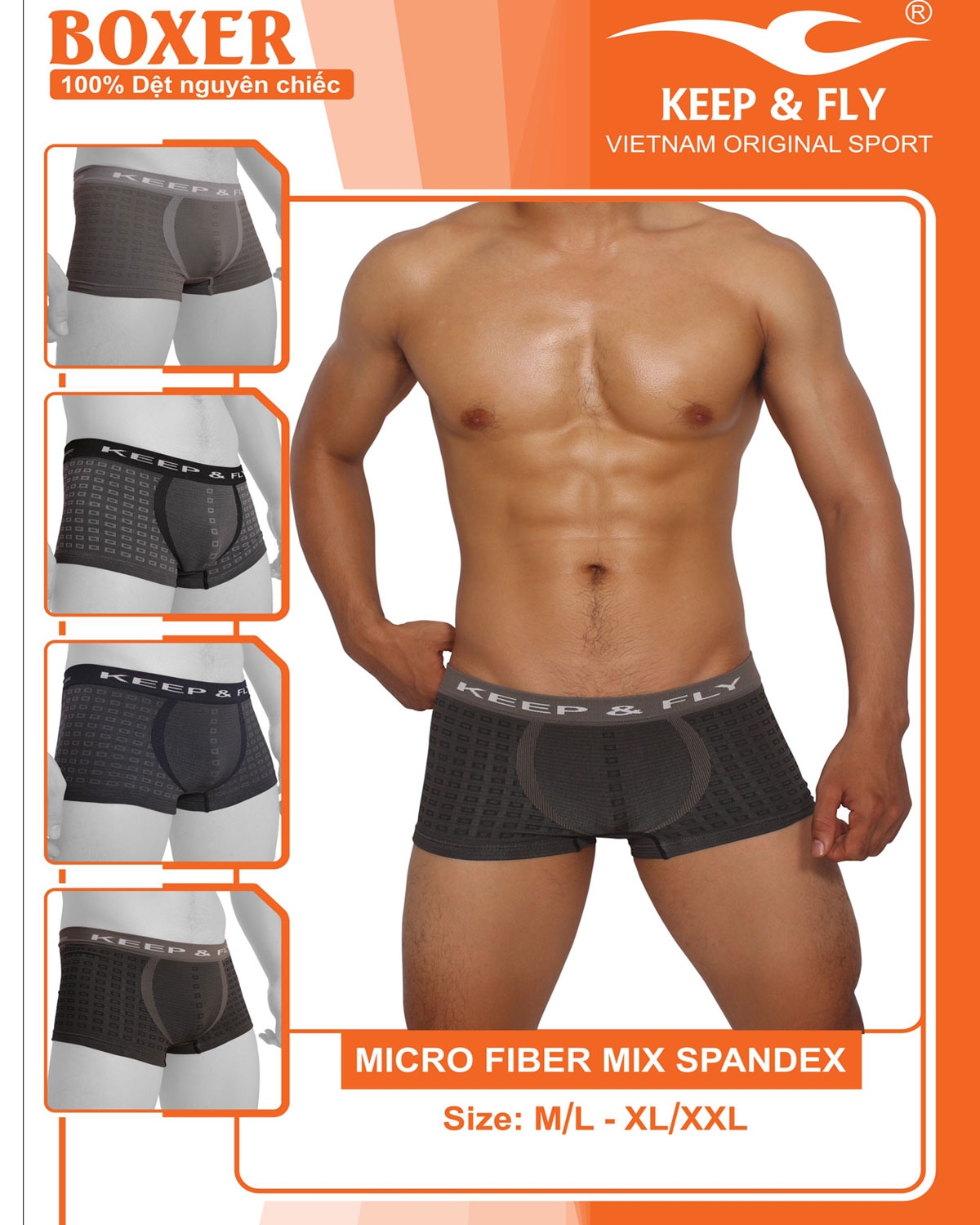 ĐỒ LÓT QUẦN SỊP NAM BOXER DÁNG ĐÙI CHẤT DỆT KIM CHÍNH HÃNG KEEP FLY