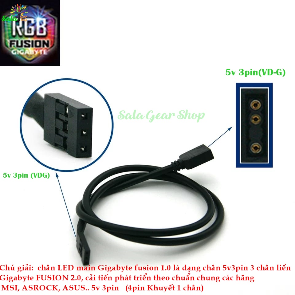 Dây chuyển LED RGB 5v 3Pin Gigabyte Fusion 1.0 ra Gigabyte Fusion 2.0