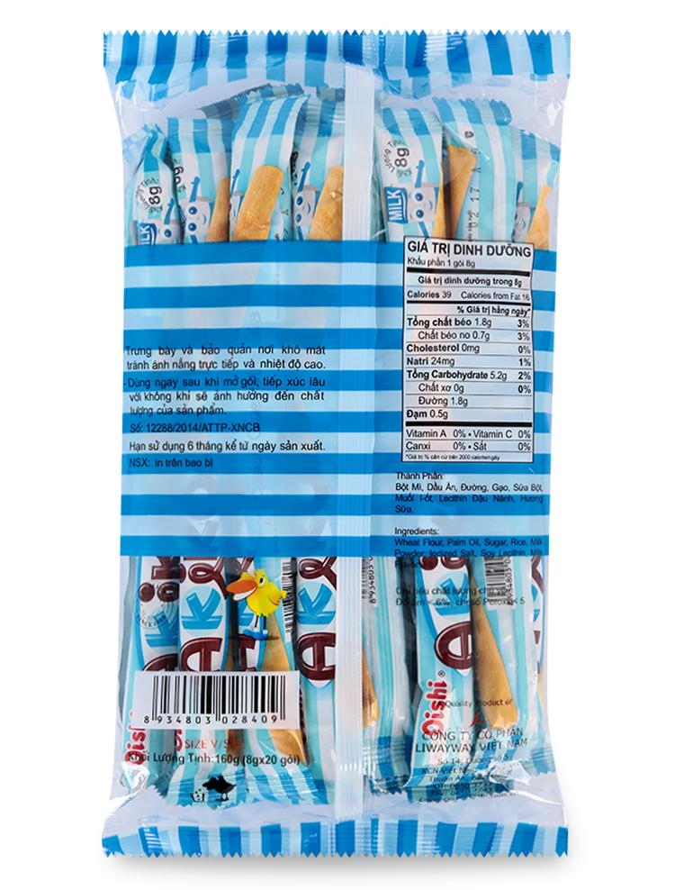 Bánh Snack que Oishi Akiko gói 160g (nhân sữa dừa, phô mai, Cafe)