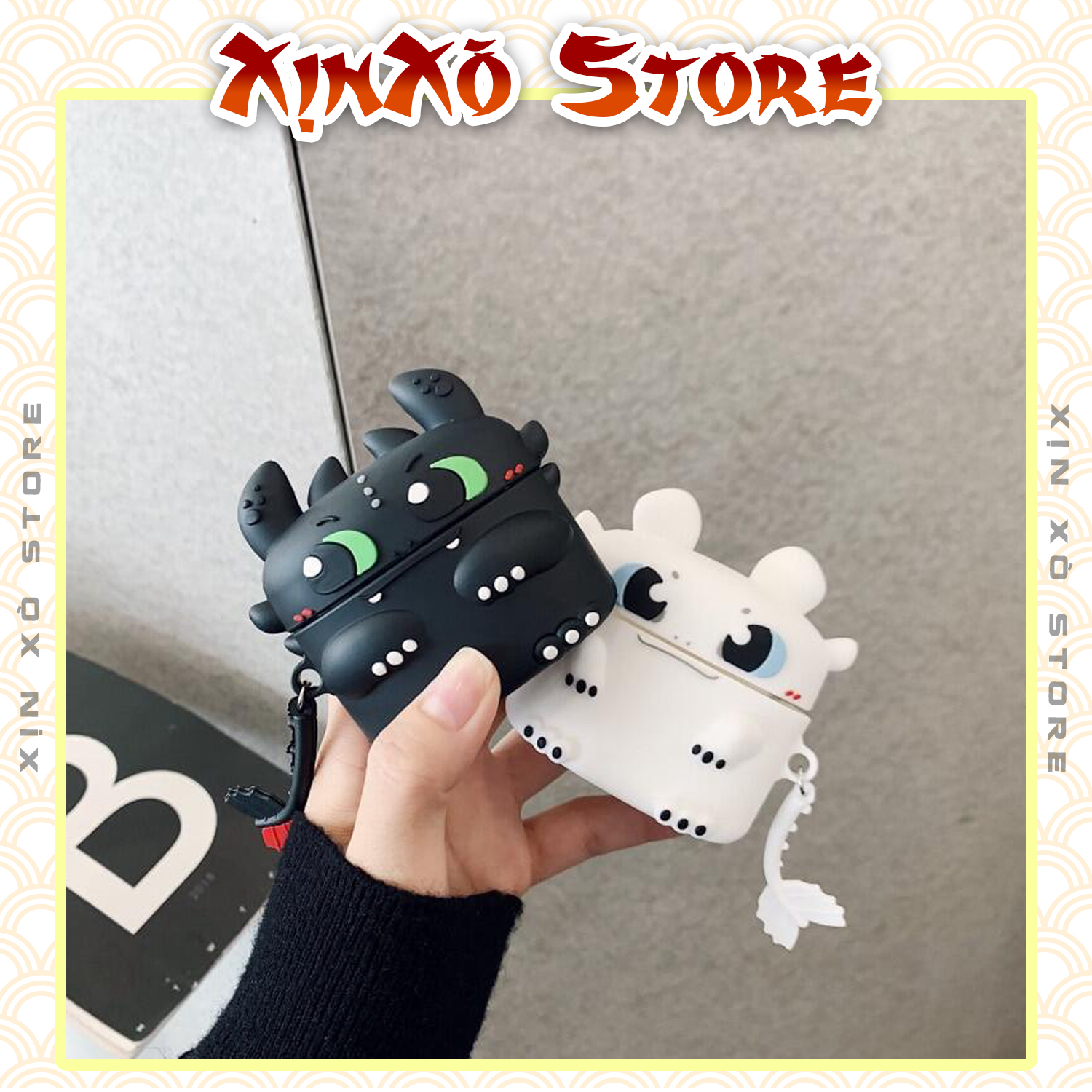 Vỏ ốp Airpod Case Airpods 2 3 4 Pro Pro 2 Rồng Cute Silicon 3D kèm móc khóa cao cấp - XỊN XÒ Store