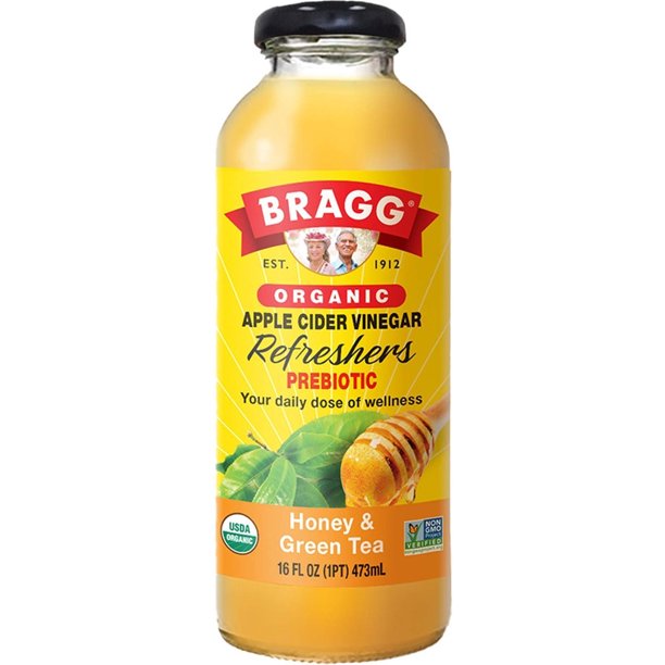 Nước uống dấm táo hữu cơ mật ong và trà xanh bragg organic apple cider vinegar honey & green tea